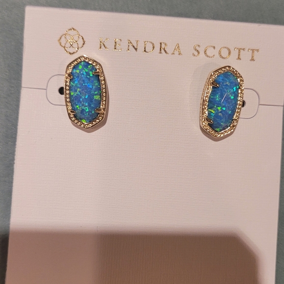 NWT RARE KENDRA SCOTT TURQUOISE OPAL STUD EARRINGS - Picture 3 of 9